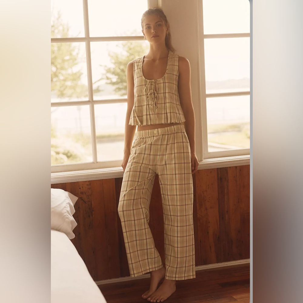 Anthropologie LyreBird Flannel Pants XXS Sand Cotton PullOn Lounge Sleepwear NWT